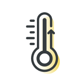 Icon of thermometer with high temperature, indicating Fever as a symptom for COVID-19.